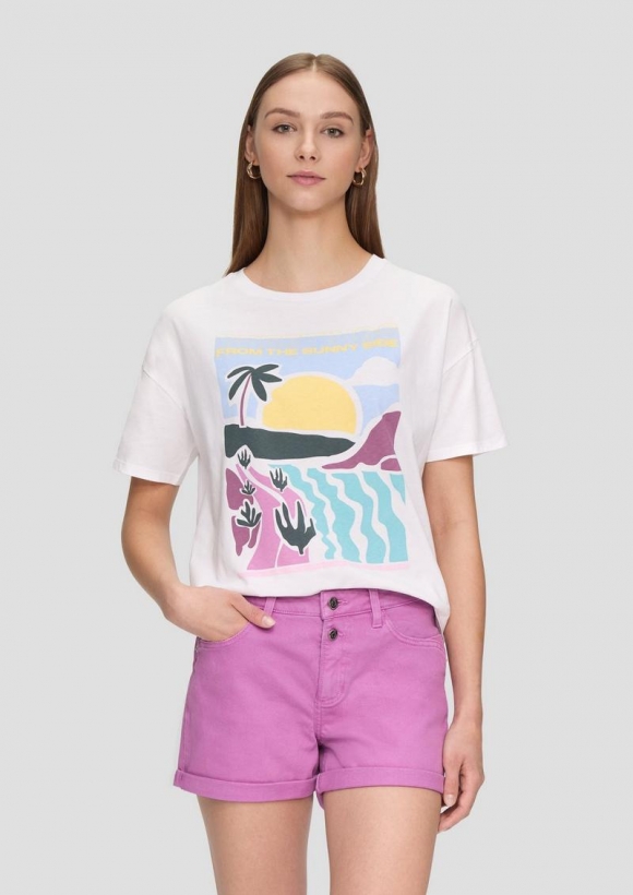 s.Oliver Jeans-Short Abby / Mid Rise / Slim Leg / Ziertaschen - lavendel