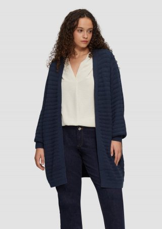 s.Oliver Offener Long-Cardigan mit Strukturmuster - tiefblau
