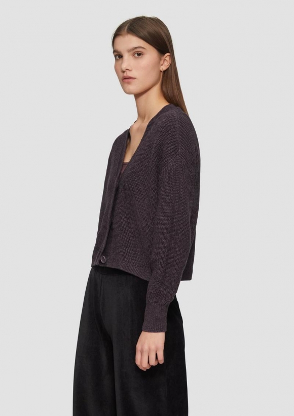 s.Oliver Kurze Strickjacke aus Baumwollmix mit Knöpfen - lila