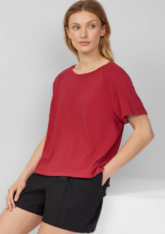 s.Oliver Baumwoll-T-Shirt im Relaxed Fit mit Raglanärmeln - mohnrot