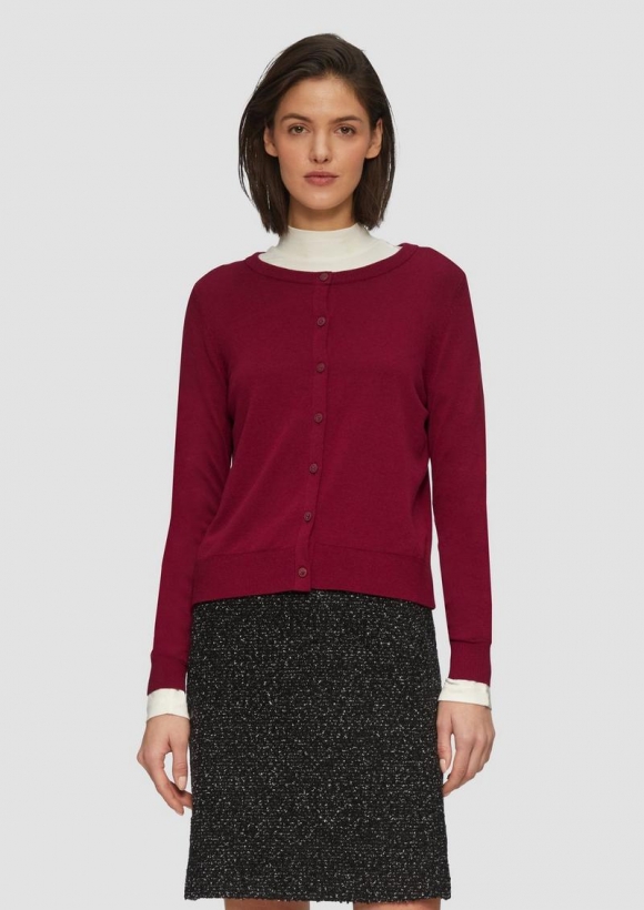s.Oliver Rundhals-Strickjacke mit Knopfleiste - rubinrot