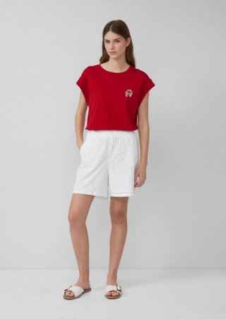 s.Oliver Shorts mit Wide Leg und Lochstickerei - weiß
