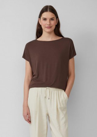 s.Oliver Fließendes Jersey-Shirt mit überschnittenen Schultern - mokka