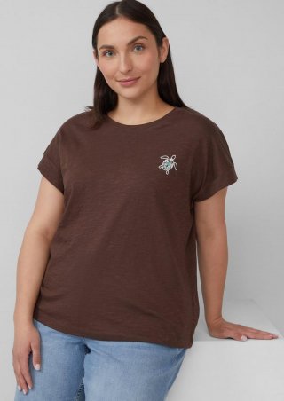 s.Oliver T-Shirt im Relaxed Fit mit kleinem Artwork - mokka