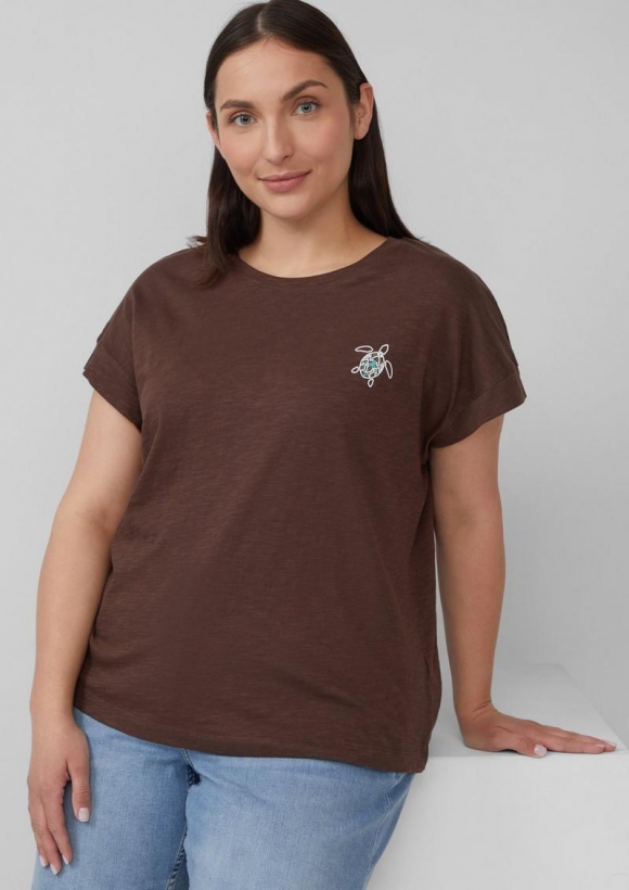 s.Oliver T-Shirt im Relaxed Fit mit kleinem Artwork - mokka