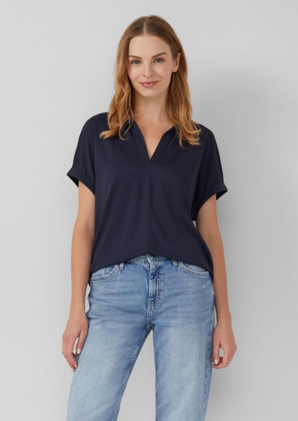 s.Oliver Fließendes Shirt mit Polokragen - navy