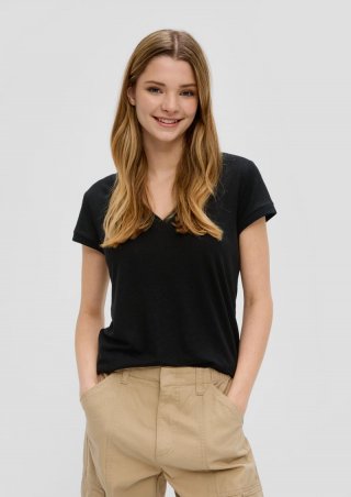 s.Oliver T-Shirt mit V-Ausschnitt - schwarz