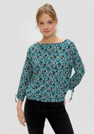 s.Oliver Langarmshirt mit Raffung an den Ärmeln - schwarz