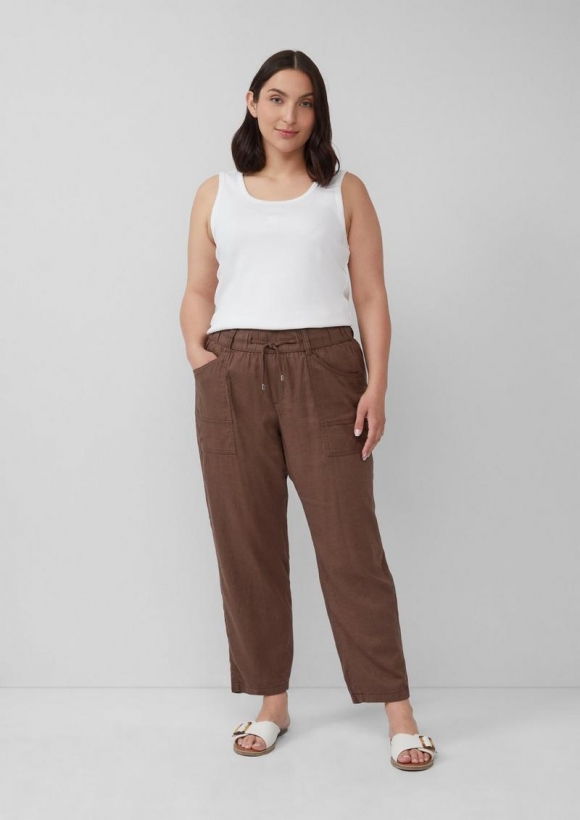 s.Oliver Leinenmix-Hose im Relaxed Fit mit Elastikbund - mokka