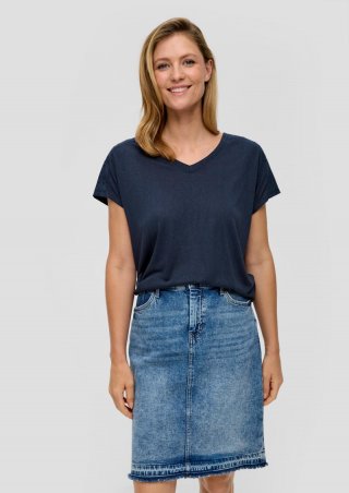 s.Oliver Jersey-T-Shirt im Relaxed Fit mit Spitzendetails - tiefblau