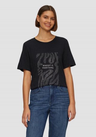 s.Oliver Flammgarnshirt mit Schmucksteinen - schwarz