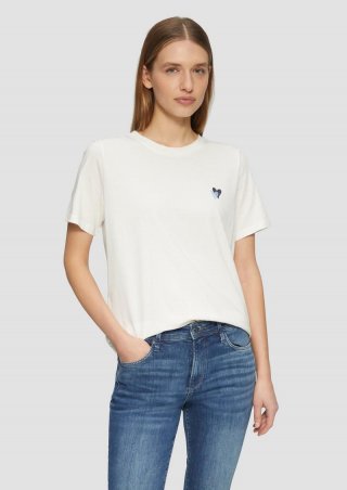 s.Oliver T-Shirt im Relaxed Fit mit Herz-Stickerei - ecru