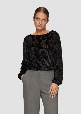 s.Oliver Transparentes Samt-Longsleeve mit All-over-Muster - schwarz