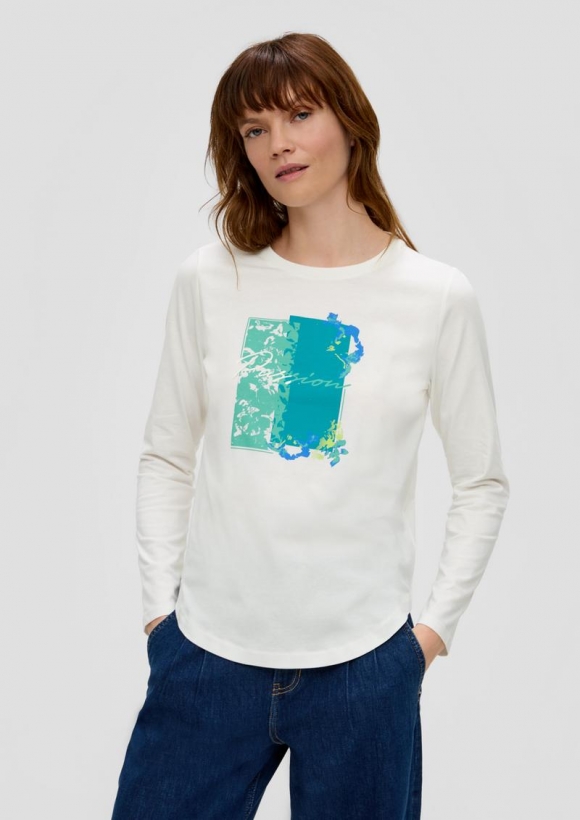 s.Oliver Longsleeve mit Frontprint - ecru