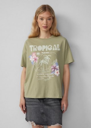 s.Oliver Lässiges T-Shirt mit Frontprint - olivgrün
