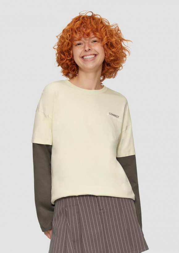s.Oliver Two-Layer-Longsleeve mit Print - ecru