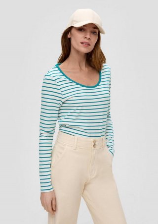 s.Oliver Langarmshirt mit tiefem Rundhalsausschnitt - türkis