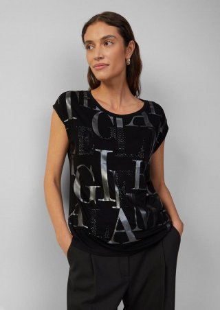 s.Oliver T-Shirt mit glänzendem Folienprint - schwarz