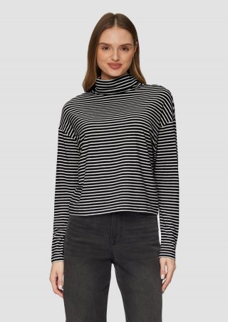s.Oliver Gestreiftes Langarmshirt im Relaxed Fit - schwarz