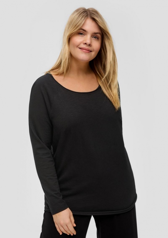 s.Oliver Longsleeve mit Flammgarn-Struktur - schwarz