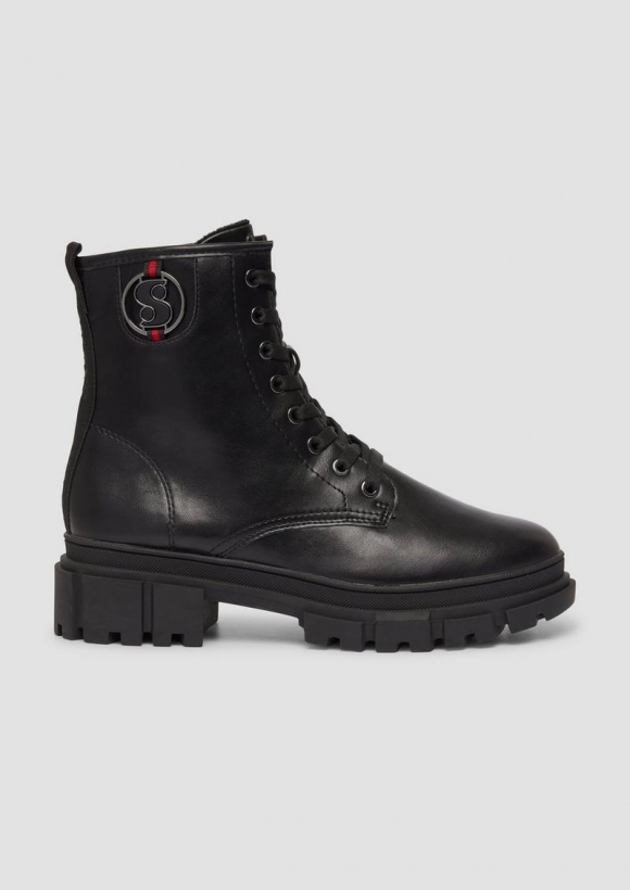 s.Oliver Schnür-Boots mit Profilsohle - schwarz