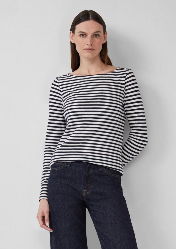 s.Oliver Lässiges Langarmshirt mit U-Boot-Ausschnitt - navy
