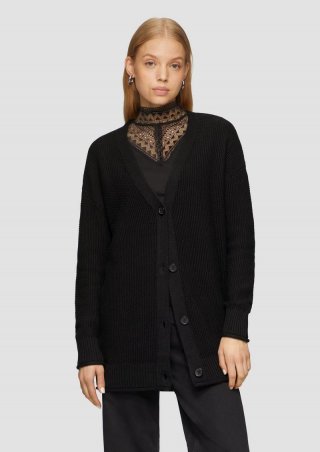 s.Oliver Lange Strickjacke mit Strukturmuster - schwarz