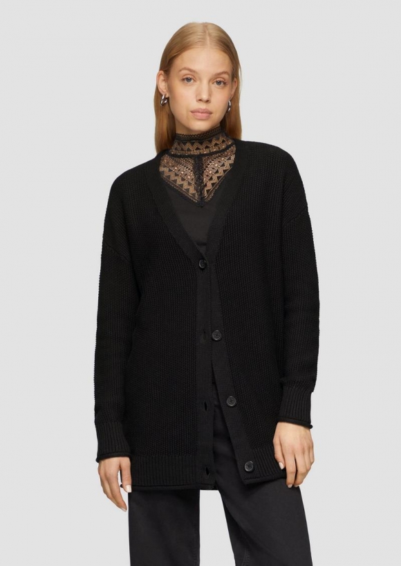 s.Oliver Lange Strickjacke mit Strukturmuster - schwarz