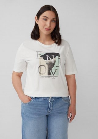 s.Oliver Elastisches T-Shirt mit Frontprint - creme