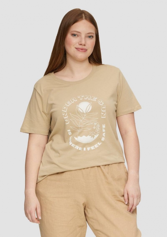 s.Oliver T-Shirt aus Baumwolle mit Front-Print - hellbraun