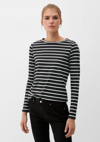 s.Oliver Gestreiftes Langarmshirt aus Jersey - schwarz