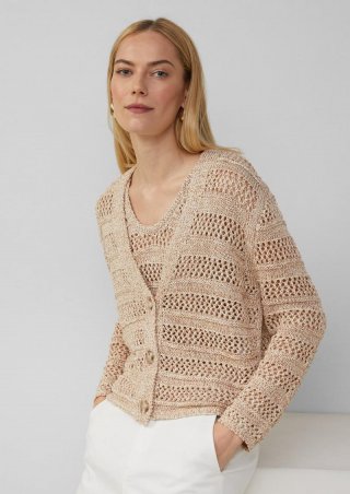 s.Oliver Loose-Fit-Cardigan mit Ajourmuster - helles beige