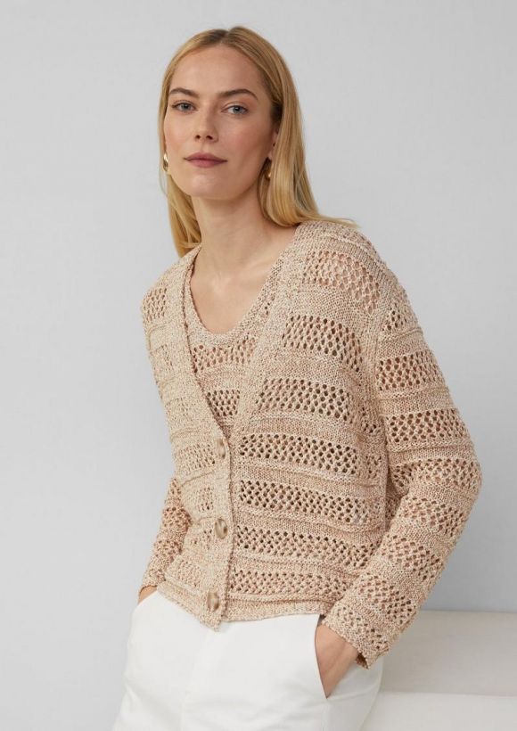 s.Oliver Loose-Fit-Cardigan mit Ajourmuster - helles beige