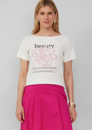 s.Oliver Baumwoll-T-Shirt mit Artwork - ecru
