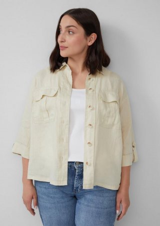 s.Oliver Leinen-Overshirt im Relaxed Fit mit weiten 3/4-Ärmeln - natur