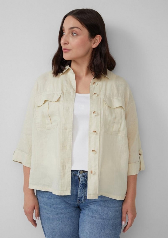 s.Oliver Leinen-Overshirt im Relaxed Fit mit weiten 3/4-Ärmeln - natur
