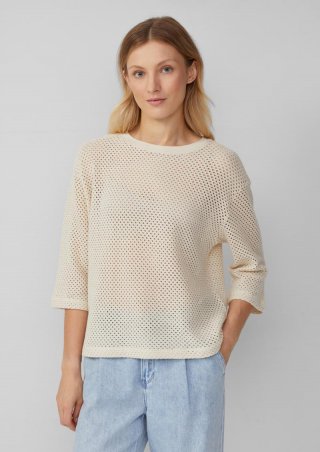 s.Oliver Transparentes Rundhalsshirt aus Ajourjersey - champagner