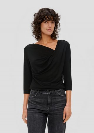 s.Oliver Viskosestretch-Shirt mit Drapierung - schwarz