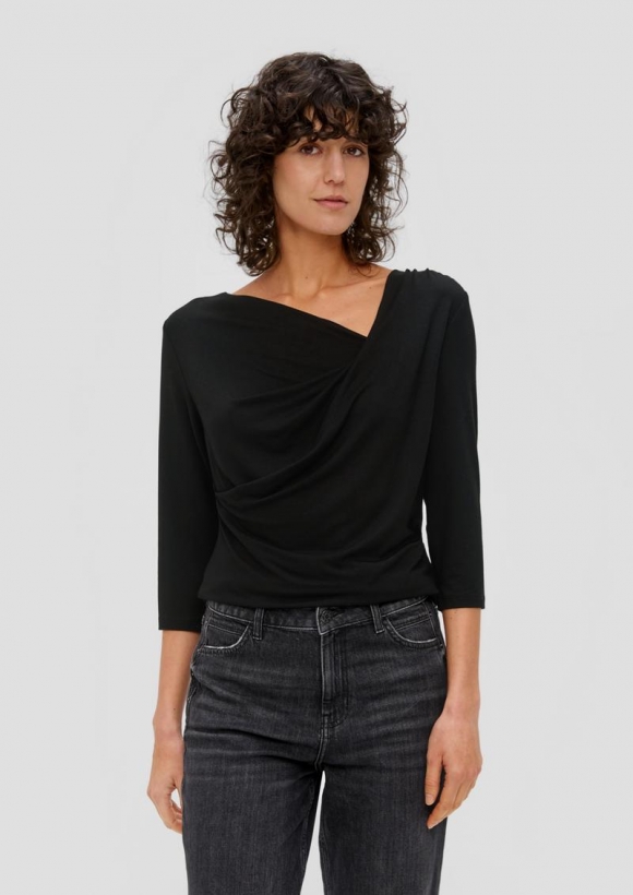 s.Oliver Viskosestretch-Shirt mit Drapierung - schwarz