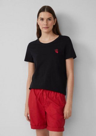 s.Oliver Jersey-T-Shirt mit Stickerei - schwarz
