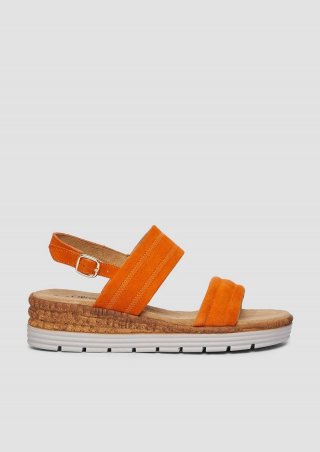 s.Oliver Legere Ledersandalen mit Plateausohle - orange