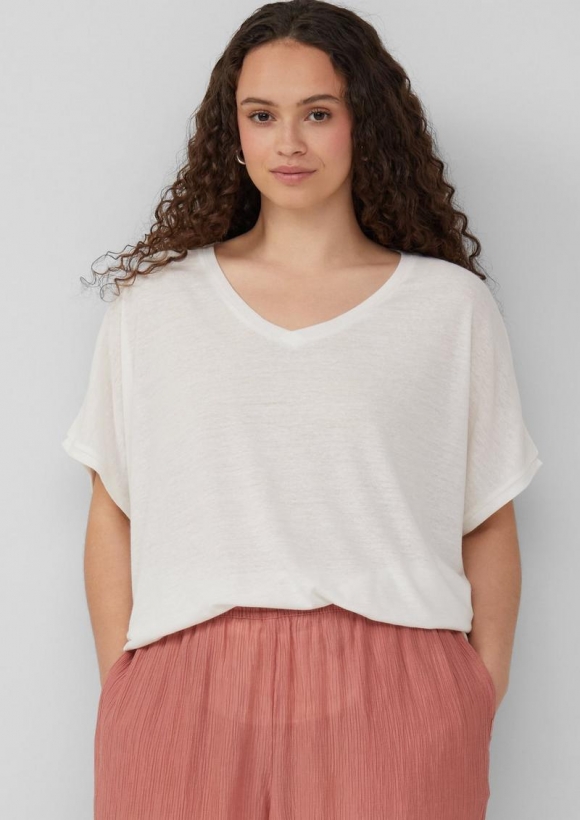 s.Oliver Locker geschnittenes T-Shirt aus Leinenmix - ecru