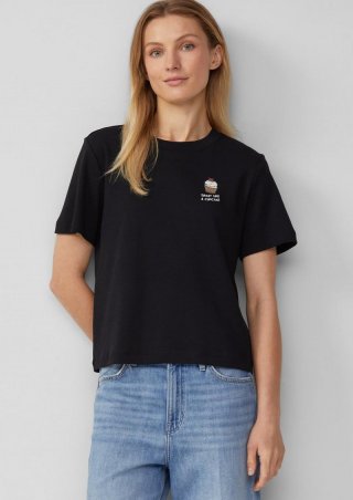 s.Oliver T-Shirt aus Interlockjersey mit Frontprint - schwarz