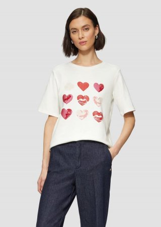 s.Oliver Baumwollshirt im Loose Fit mit Artwork - ecru