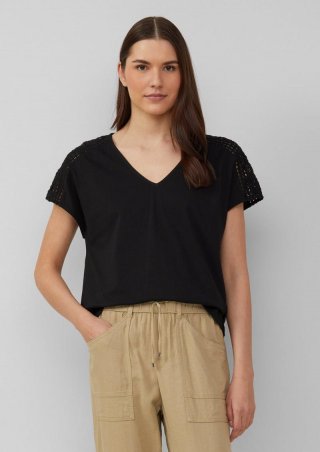 s.Oliver T-Shirt im Relaxed Fit mit Häkelspitze - schwarz
