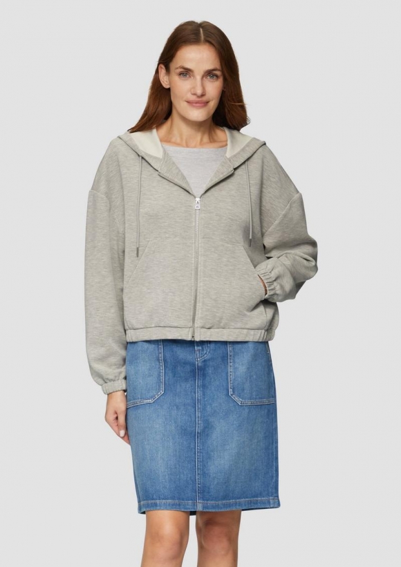 s.Oliver Sweatshirt-Jacke aus Scuba im Relaxed Fit - grau meliert