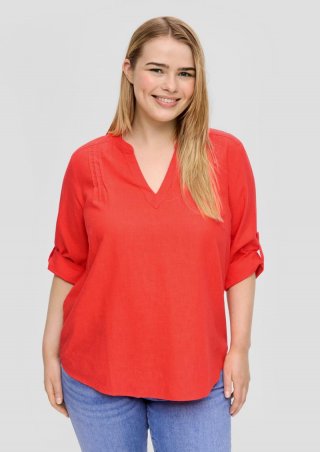 s.Oliver Leinenbluse mit 3/4-Arm und Raffung - korallrot