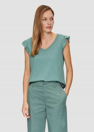 s.Oliver V-Neck-Top aus Jersey mit Rüschen - petrol