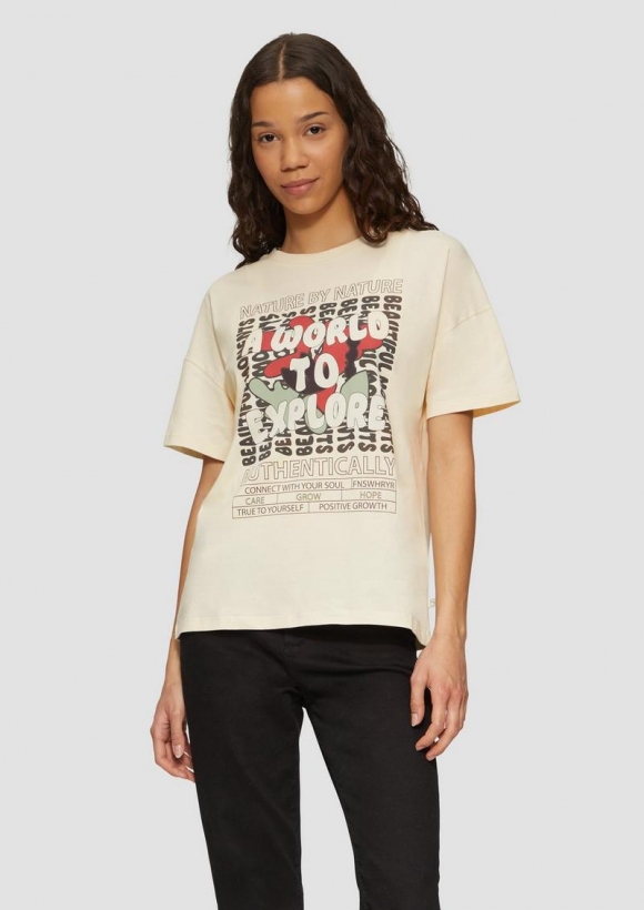 s.Oliver T-Shirt mit Frontprint - ecru