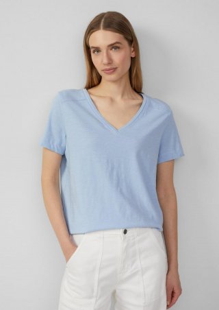 s.Oliver T-Shirt aus Flammgarn mit V-Ausschnitt - hellblau